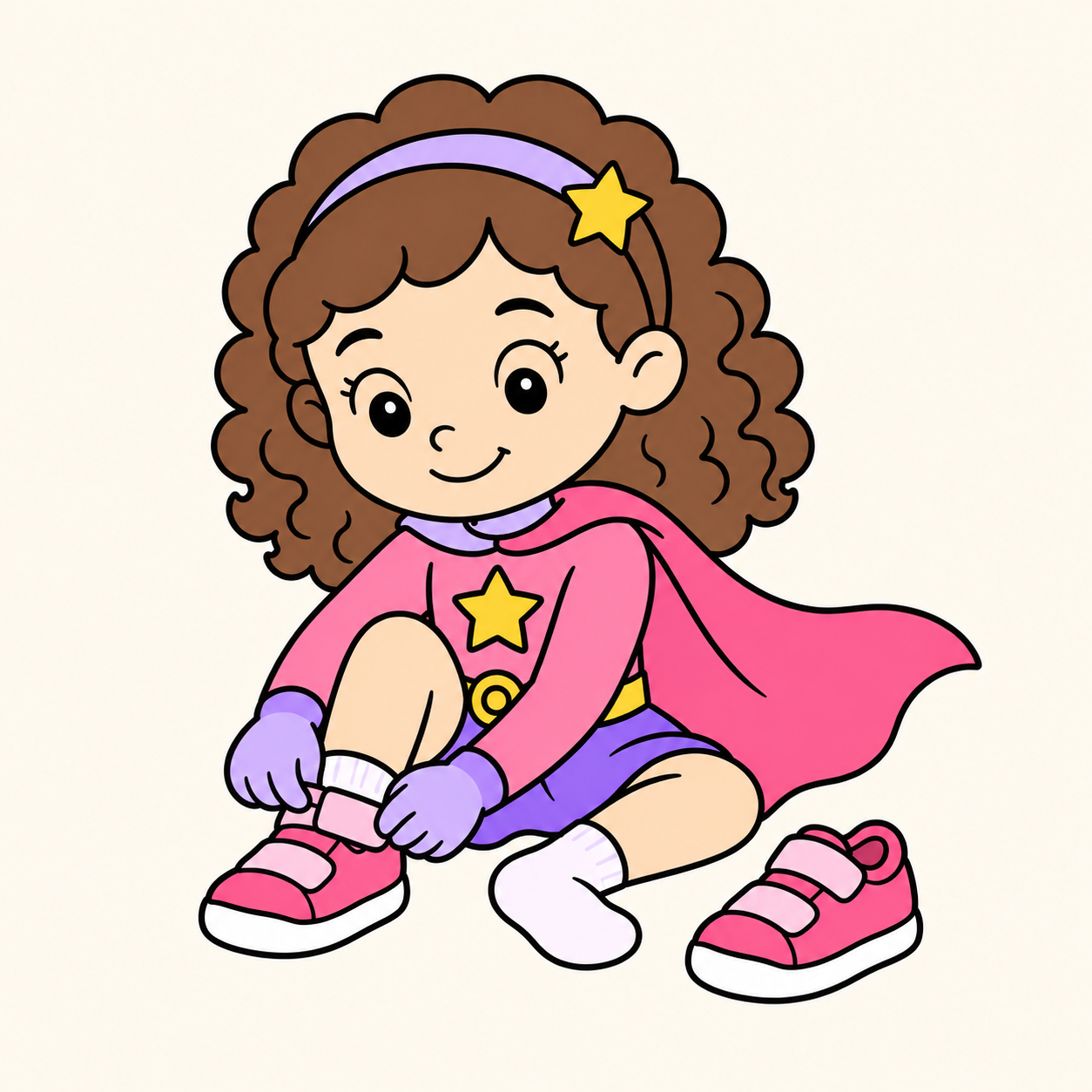 Star Girl putting on a shoe, ready for the next activity